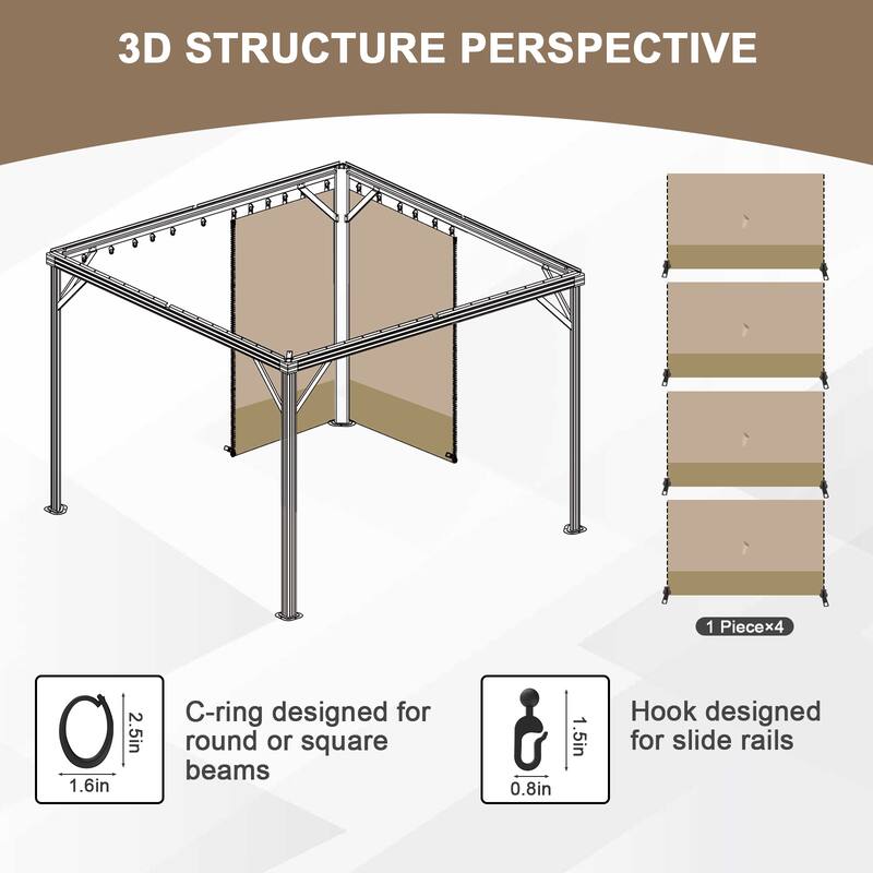 Aoodor Gazebo Curtain Replacement - Universal 4-Panel Sidewalls 10' x 13', Curtain Only