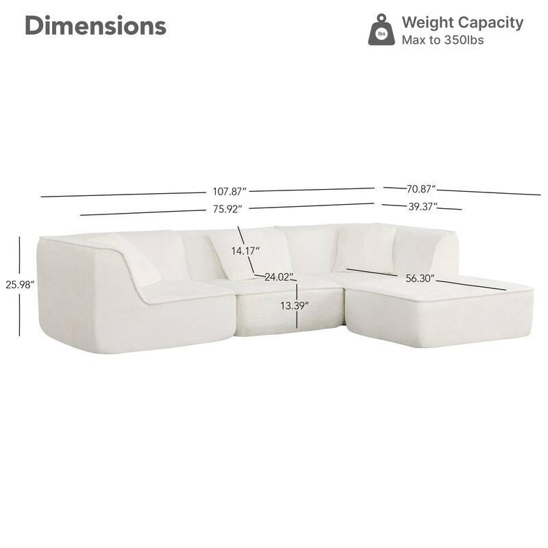 Spruce & Spring Compressed Modular Sectional Boneless Sofa for Living Room