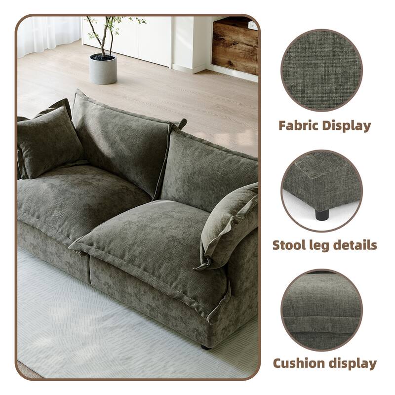 80"W Upholstered Chenille Comfy Cloud Couch Modular Sectional Sofa