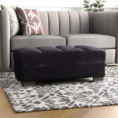 HomeRoots 52" Black and Brown Microfiber Tufted Storage Ottoman