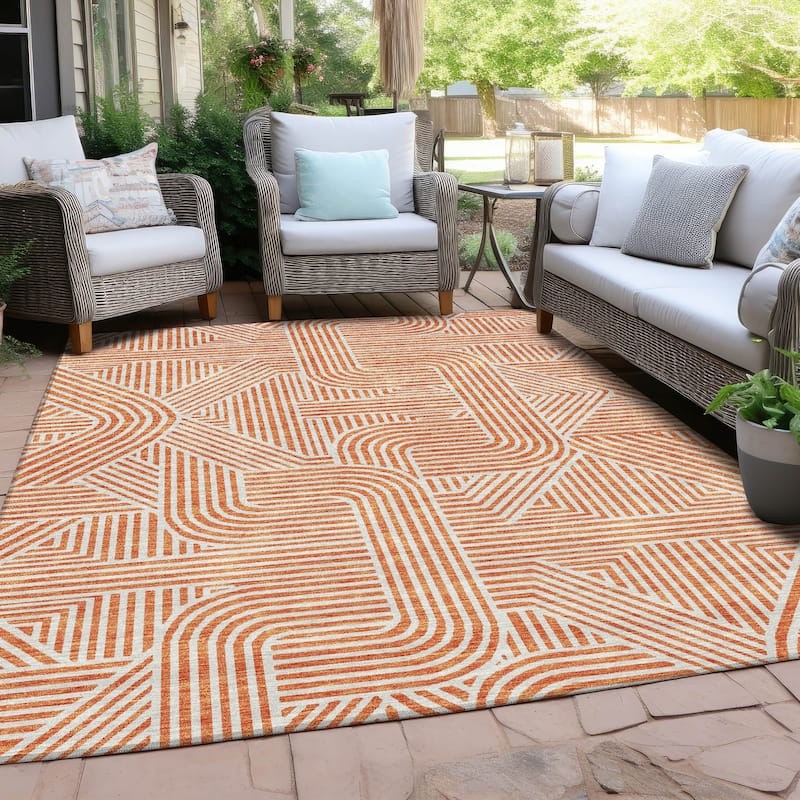 Machine Washable Indoor/ Outdoor Chantille Contemporary Geo Rug - Orange - 8' x 10'
