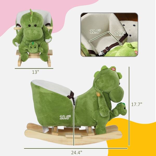 dimension image slide 0 of 2, Dinosaur Rocking Horse with Songs, Hand Puppet, and Safety Belt, 55 lbs Capacity, Ages 18-36 Months
