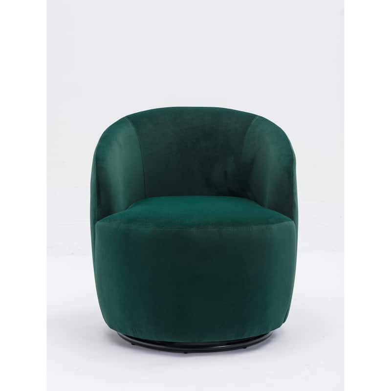 Green Velvet 25.6" Swivel Barrel Chair with Black Coating