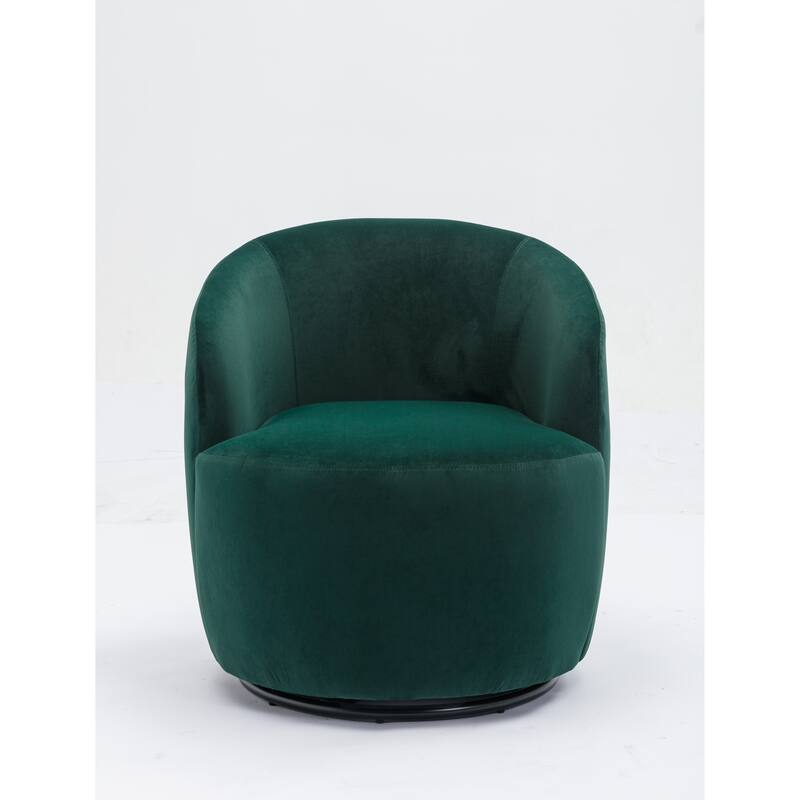 Velvet Swivel Barrel Chair with 360° Black Metal Base