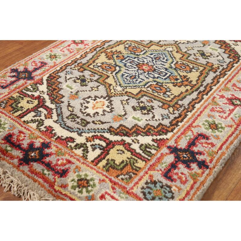 Hand Knotted Oriental 100% Wool Carpet Traditional Medallion Greys & Charcoal Heriz (serapi) Area Rug - 3' 0'' X 2' 0''