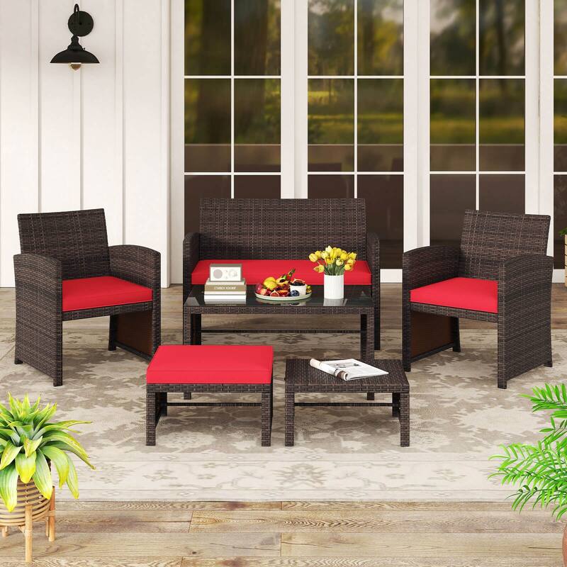 Gymax 6 PCS Patio Furniture Set w/ 1 Loveseat 1 Coffee Table 2