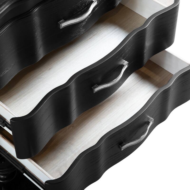 Furniture of America Seabliss Glam 4-Piece Black Solid Wood Panel Bedroom Set