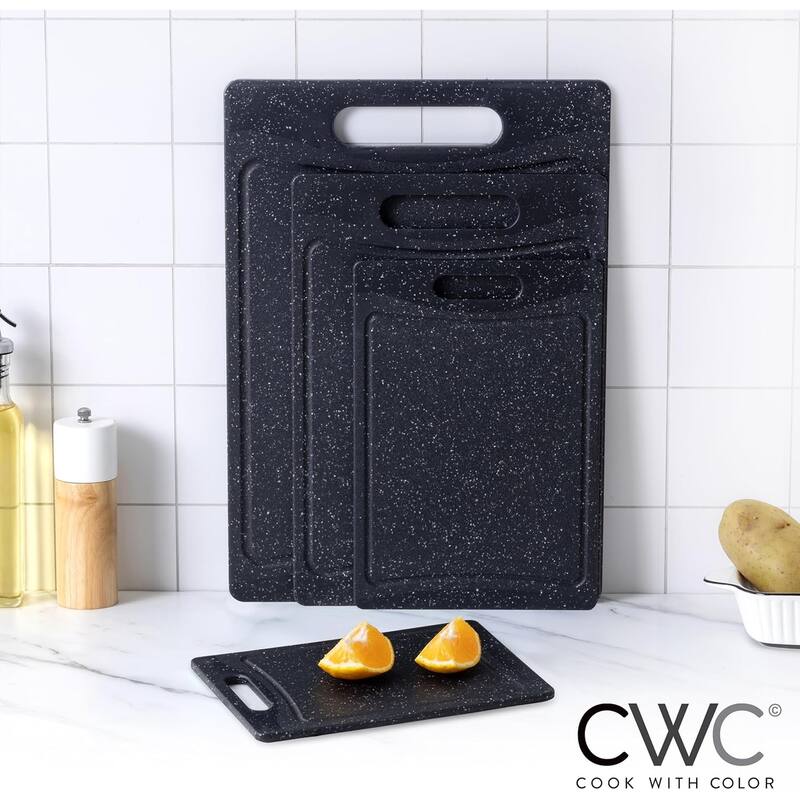 COOK WITH COLOR Non-Slip Cutting Board Set – Kitchen Essentials with Easy Grip Handle, 4 Cutting Boards - 6x9.5 - 12x 17