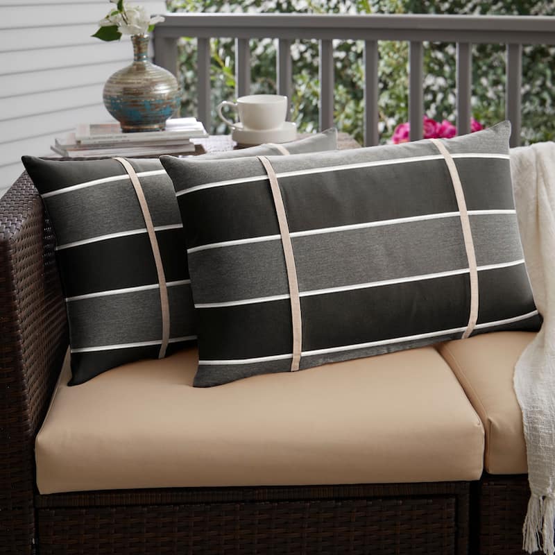 Sunbrella Peyton Granite Printed Indoor/Outdoor Lumbar Pillow (Set of 2) - 16 in L x 26 in W