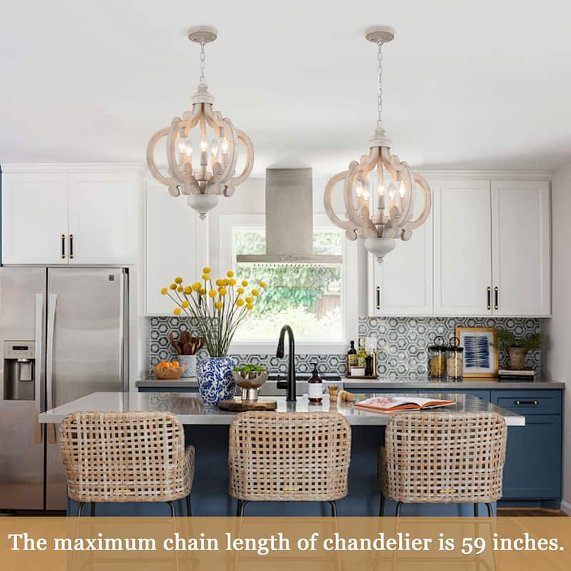 5-Light Country Wood Chandelier Light Fixture for Kitchen Island Dining Room