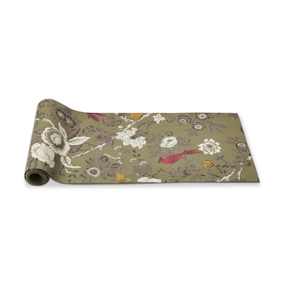 Autumn Theme Toile Print on Green Background Table Runner 72 in.
