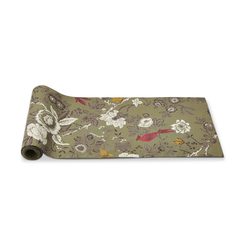 Autumn Theme Toile Print on Green Background Table Runner 72 in.