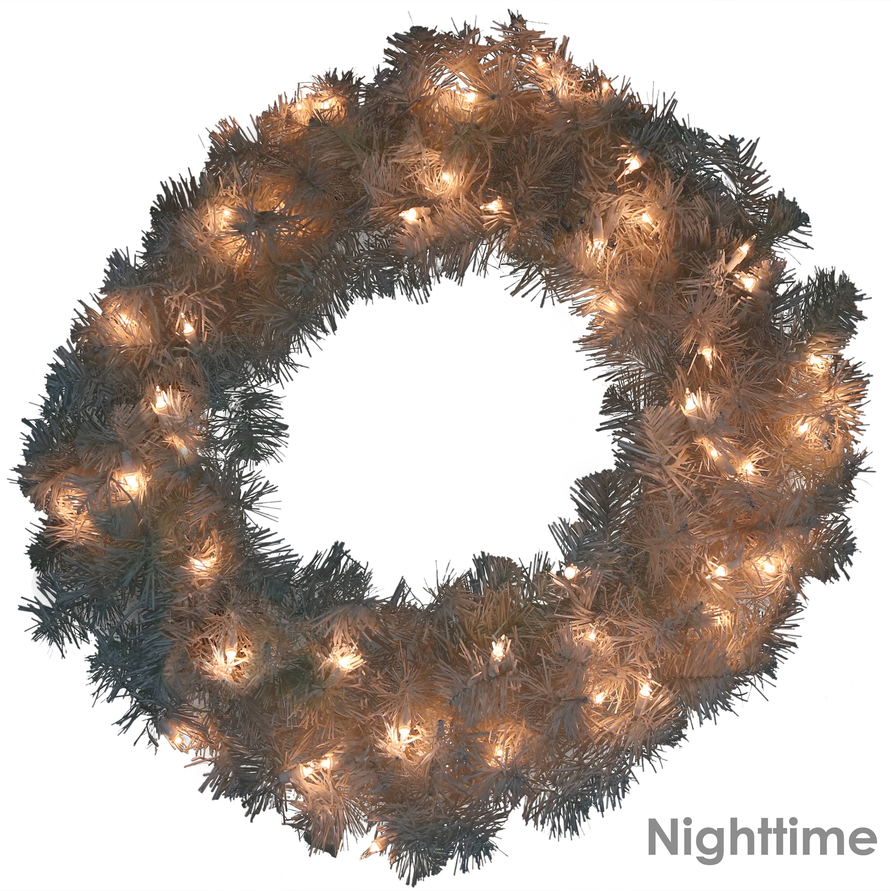 Sunnydaze White Christmas Wreath with Warm White Lights - 24 Inches -  24-Inches - Overstock - 34441164