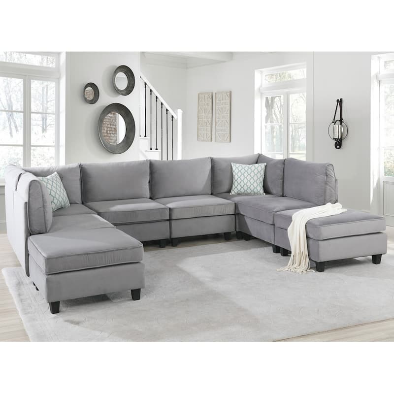 Gray Velvet 8Pc Modular Sectional Sofa