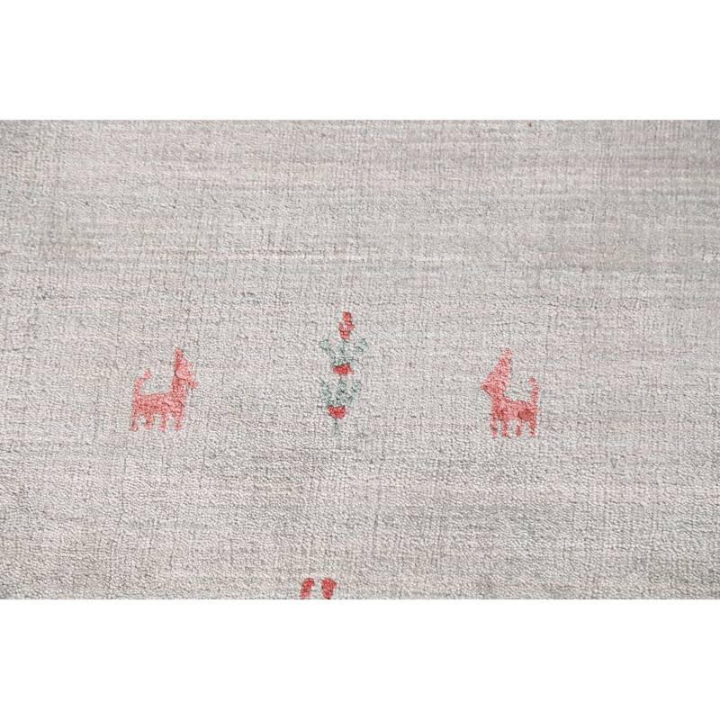 Striped Gabbeh Square Area Rug Handmade Wool Carpet - 9'8"x 9'8"