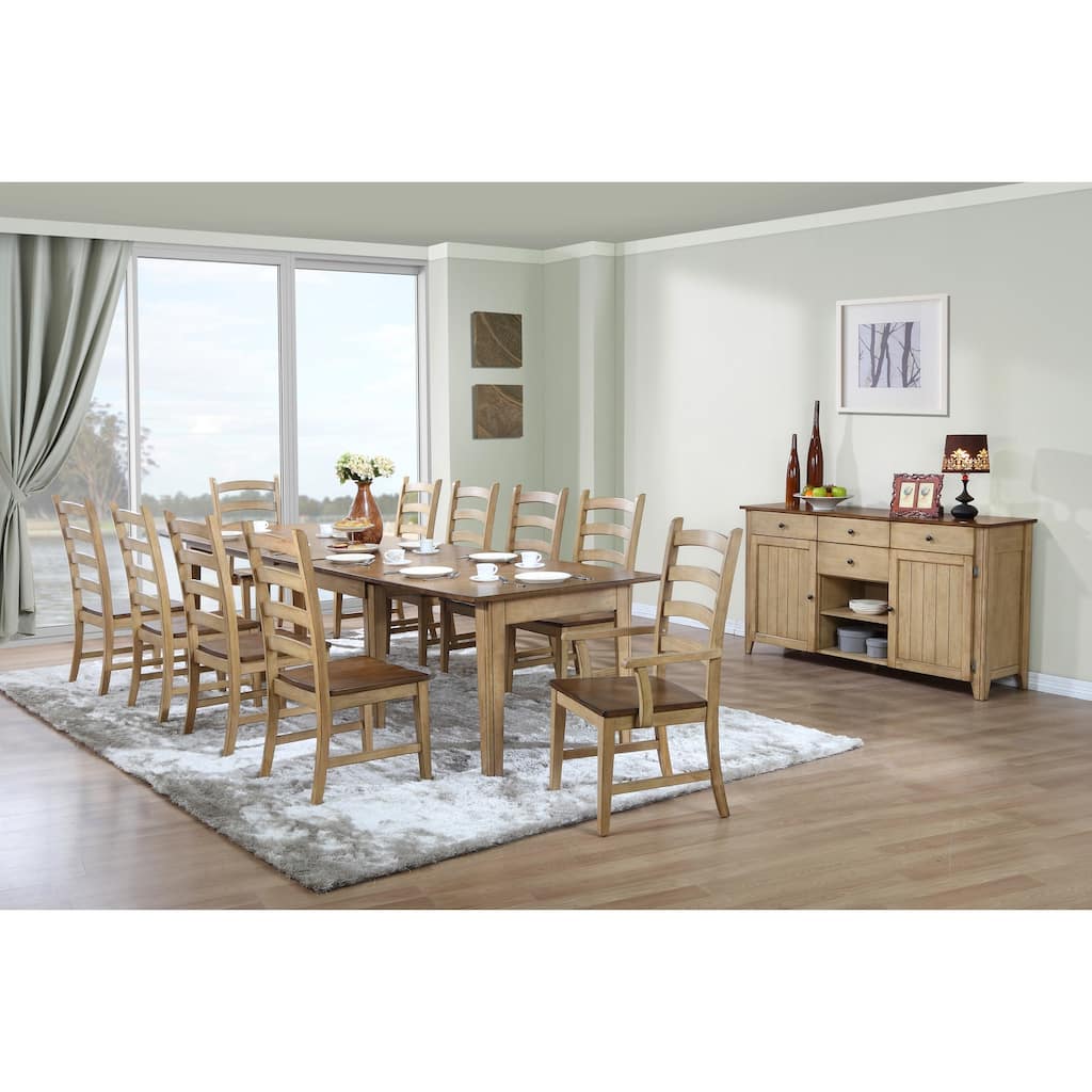 36 in. H, 13 -Piece Brown Rectangle Wood Top with High Ladder Back 10 Seating Dining Room Set
