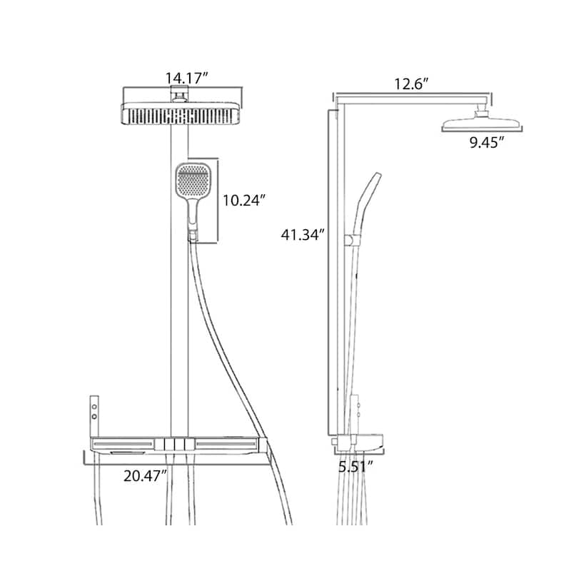 14.17" Digital Display Thermostatic Shower System with Rough in-Valve, Rainfall Shower Faucets