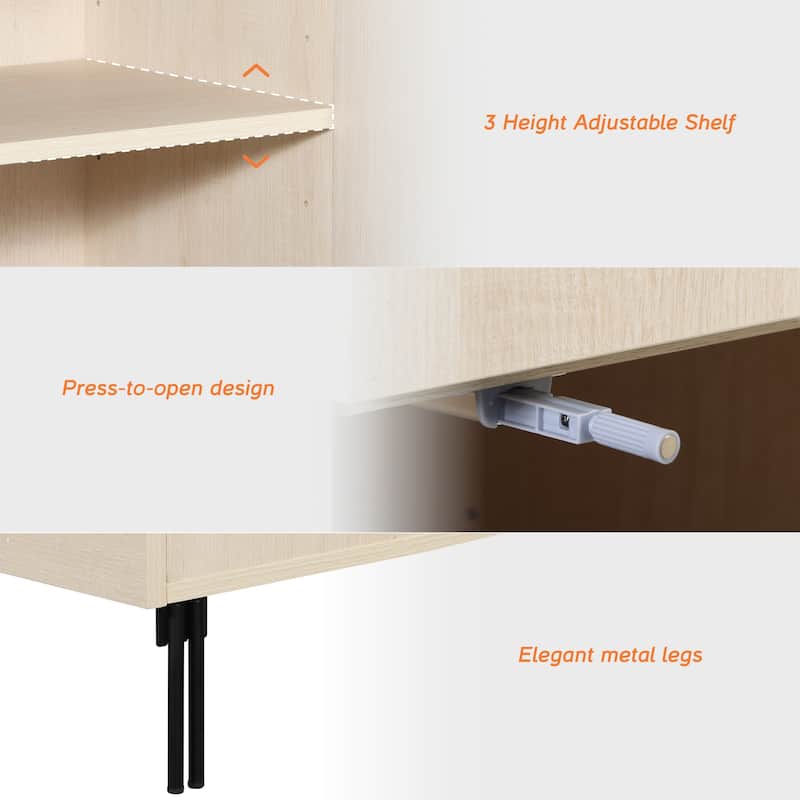 126" Modern Reeded 8-Door Sideboard With Drawers, 4-In-1 Wooden Credenza