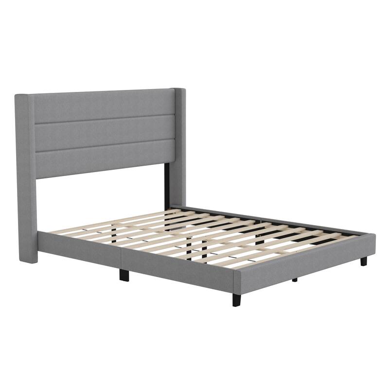 Upholstered Platform Bed with Wingback Headboard