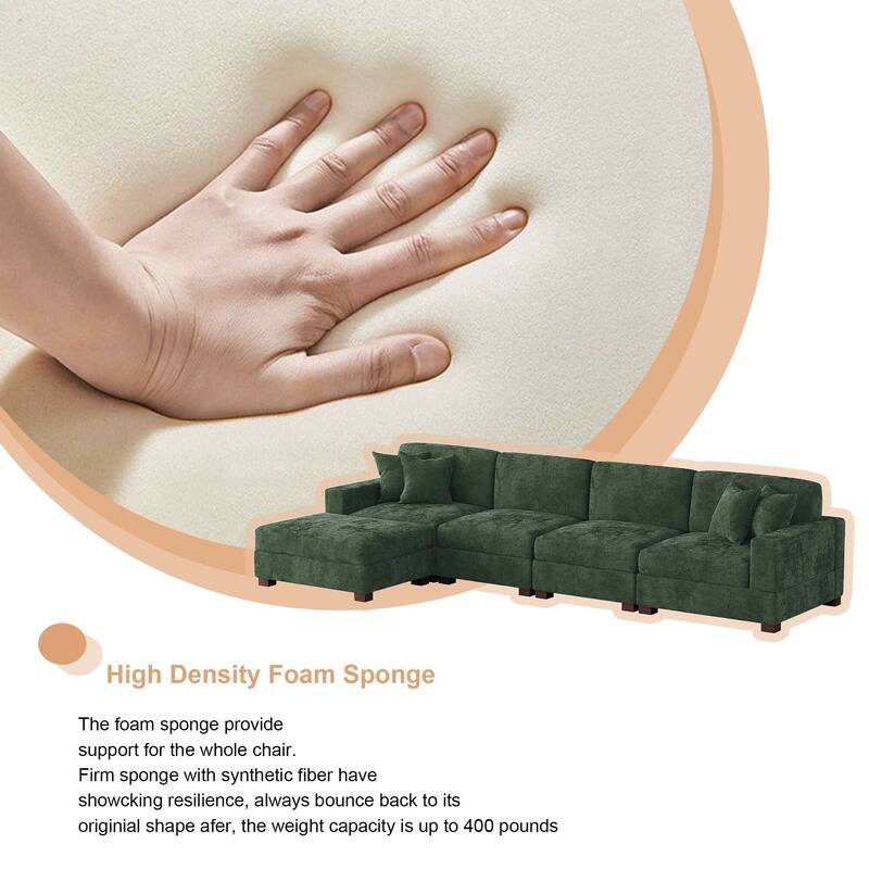 Oversized Chenille Modular Sectional Sofa Living Room Set with Ottoman