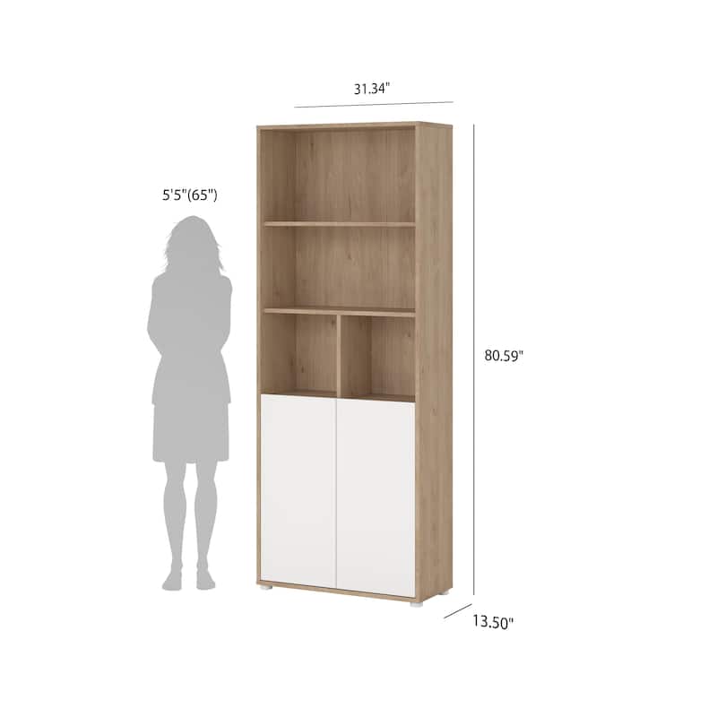 Carson Carrington Sign 6 Shelf Bookcase with 2 Doors, Home Office Storage - 13.5"D x 31.34"W x 80.59"H
