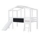 preview thumbnail 6 of 17, Playhouse & Fun Loft Bed with Light Strip on the Roof, Build-in Ladder, Slide and Blackboard, Twin Size, White