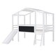 preview thumbnail 6 of 17, White Twin Size Solid Wood Loft Bed with Ladder and Slide, House Bed with Blackboard and Light Strip on the Roof
