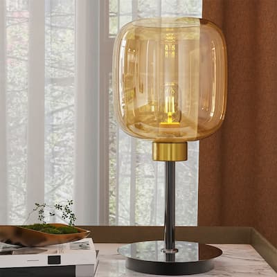 Mid Century LED Table Lamp Glass Shade Desk Lamp Bedroom Nightstand - 6x17inch