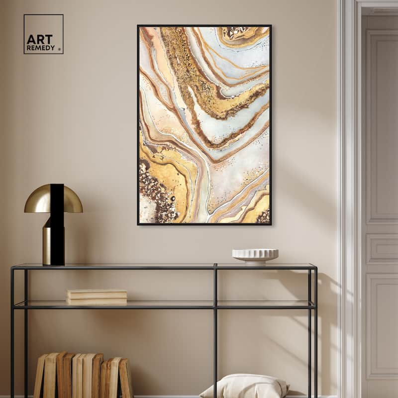 Art Remedy Golden Lines Framed Mineral, Agate & Geode 1 Piece Canvas Wall Art