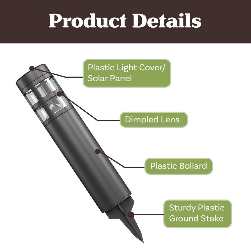 Solar Lights Outdoor Waterproof 8-Pack - 15.4” Bollard Solar Pathway Lights - LED Solar Stake Lights by Pure Garden (Black)