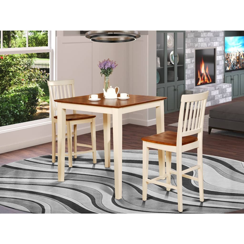 Counter Height Pub Set - 3 Piece Dinette Table & Chairs - Small Space Dining Set - Linen White