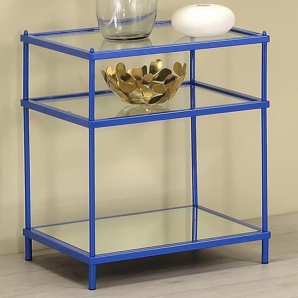 slide 2 of 7, Scoles Contemporary 18-inch Glass Top 2-Shelf Side Table by Furniture of America Blue