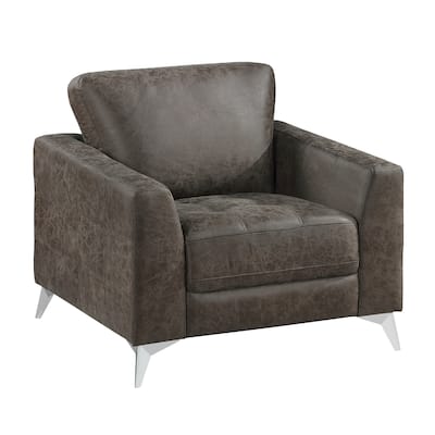 Casie Accent Armchair, Brownish Gray Microfiber Foam, Chrome Legs