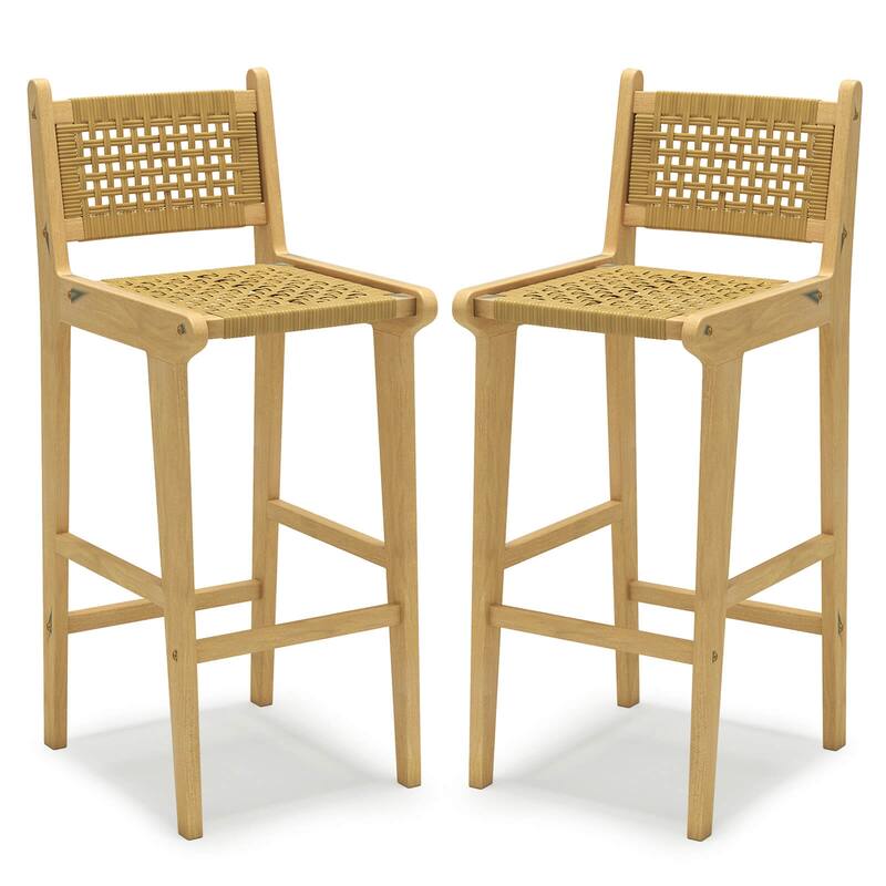 1/2/4PCS Teak Bar Stools Bar Height Chairs Armless Wooden Barstools - Set of 2
