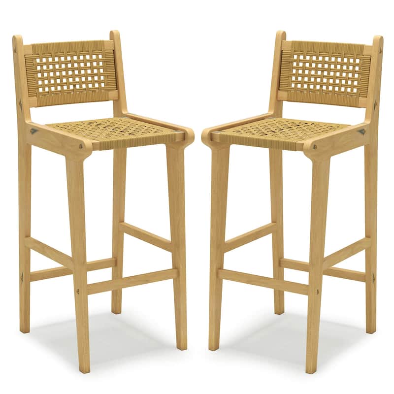 Costway 1/2/4 PCS Patio Teak Wood Bar Stool Outdoor Bar Height Chair - See Details - Set of 2