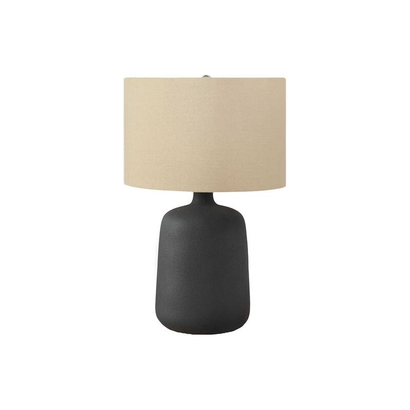 24"h Table Lamp, Black Ceramic, Beige Shade, Contemporary