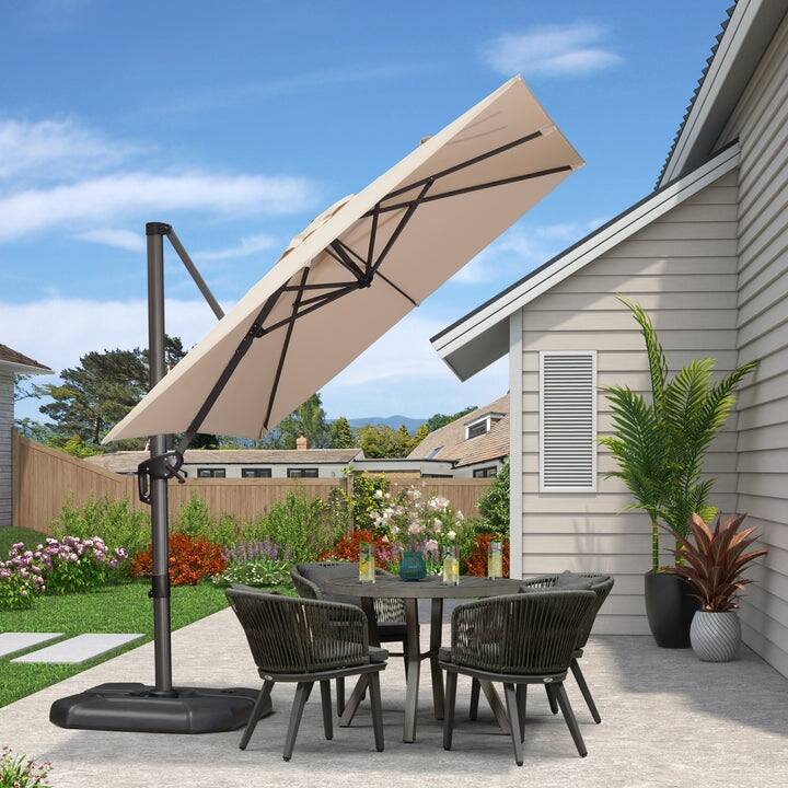PURPLE LEAF 10 ft 360 Degree Rotation Patio Umbrella With Base - Beige