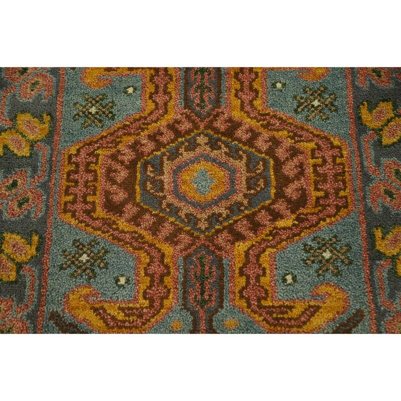 Hand Knotted Oriental 100% Wool Carpet Traditional Geometric Green Kazak Runner Rug - 10' 1'' X 2' 5''