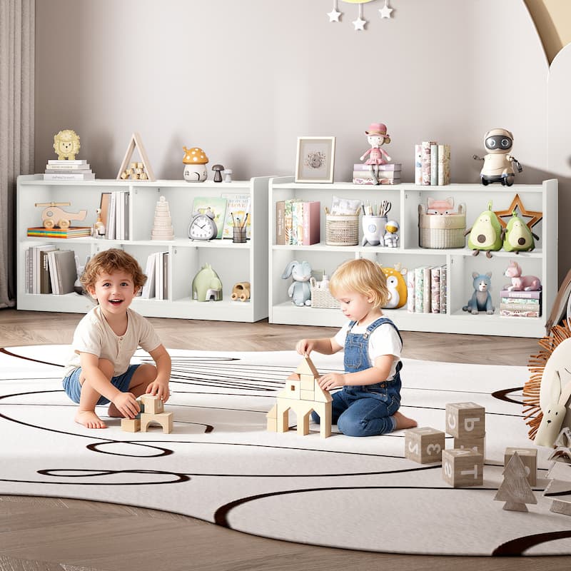 Wooden Storage Cabinet with 5 Sections, Montessori Kids Bookshelf and Toy Organizer for Nursery, Playroom & Classroom