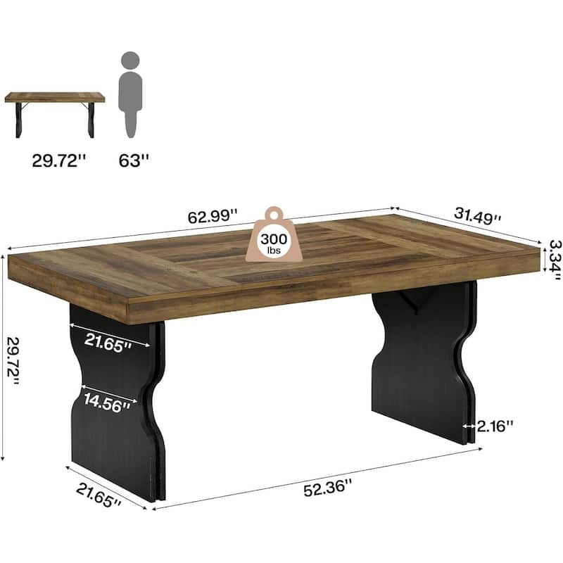 63-Inch Executive Desk, Computer Table with Hourglass Shape Legs