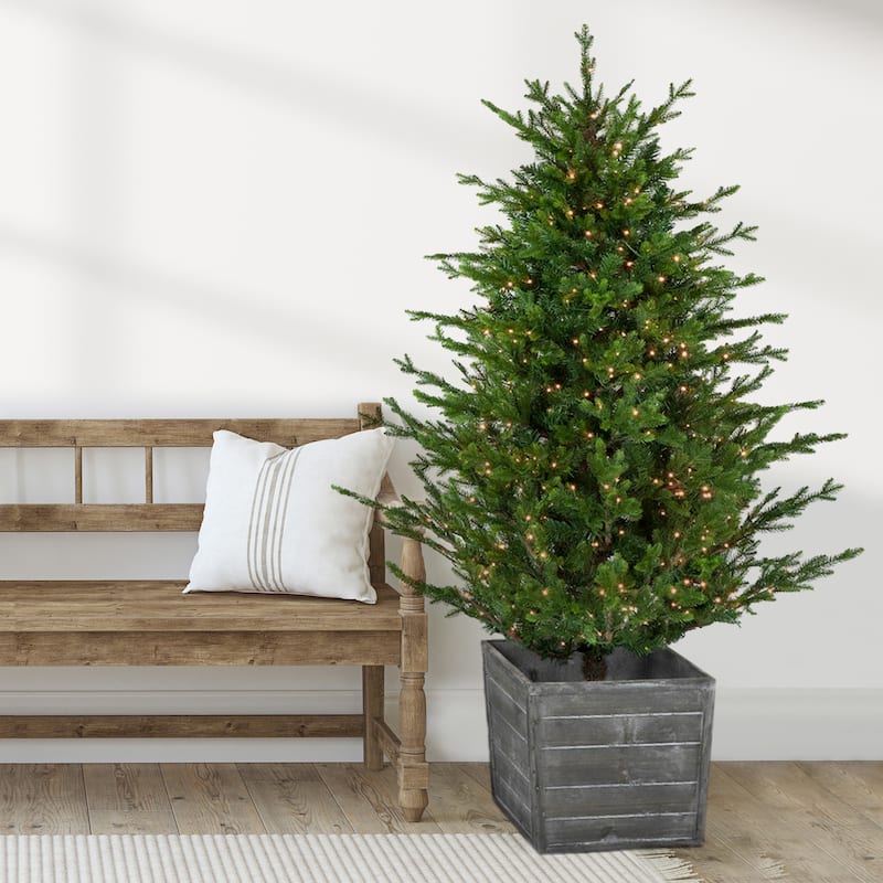 Pre-Lit Potted Deluxe Russian Pine Artificial Christmas Tree Warm White LED Lights