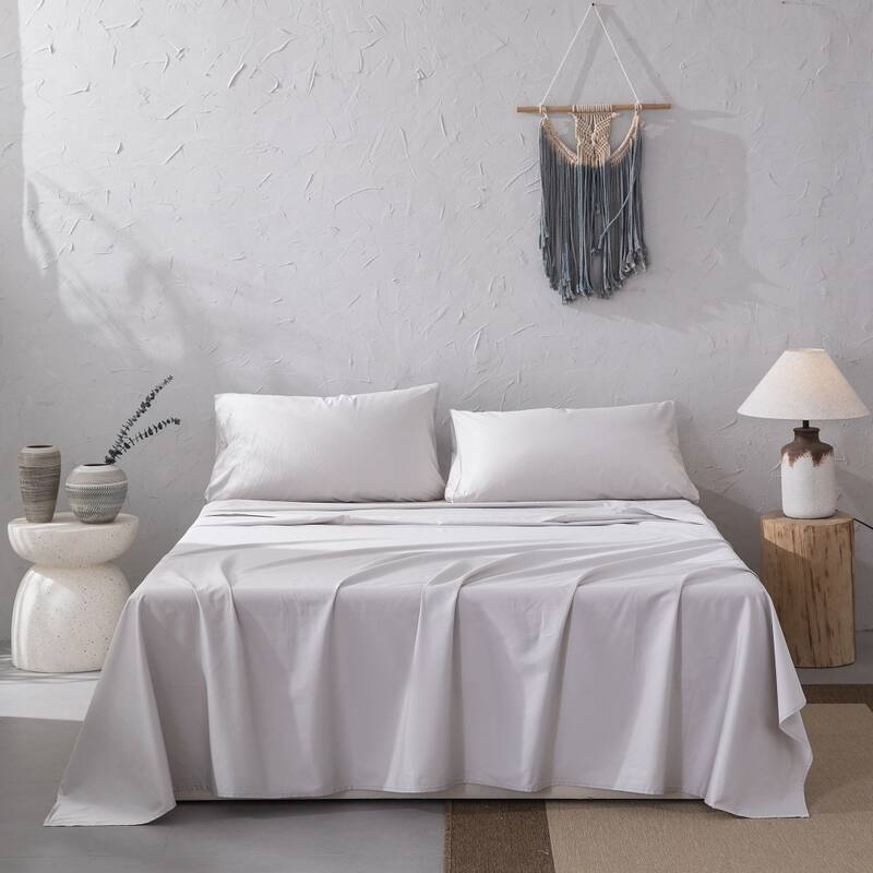 WHOLINENS Cotton Sateen Hotel Collection 400 TC Sheet Set, 17" Pocket - Silver - Full