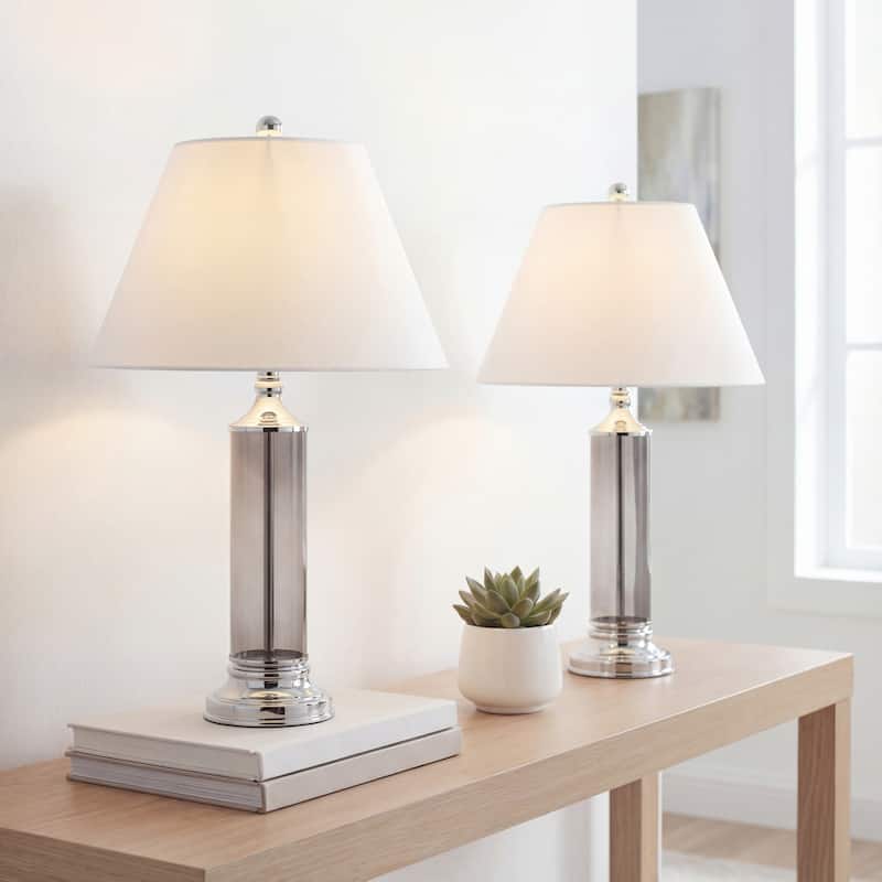 Judith 29" Glass LED Table Lamp, Clear/Chrome (Set of 2) by JONATHAN Y - Smoked Gray