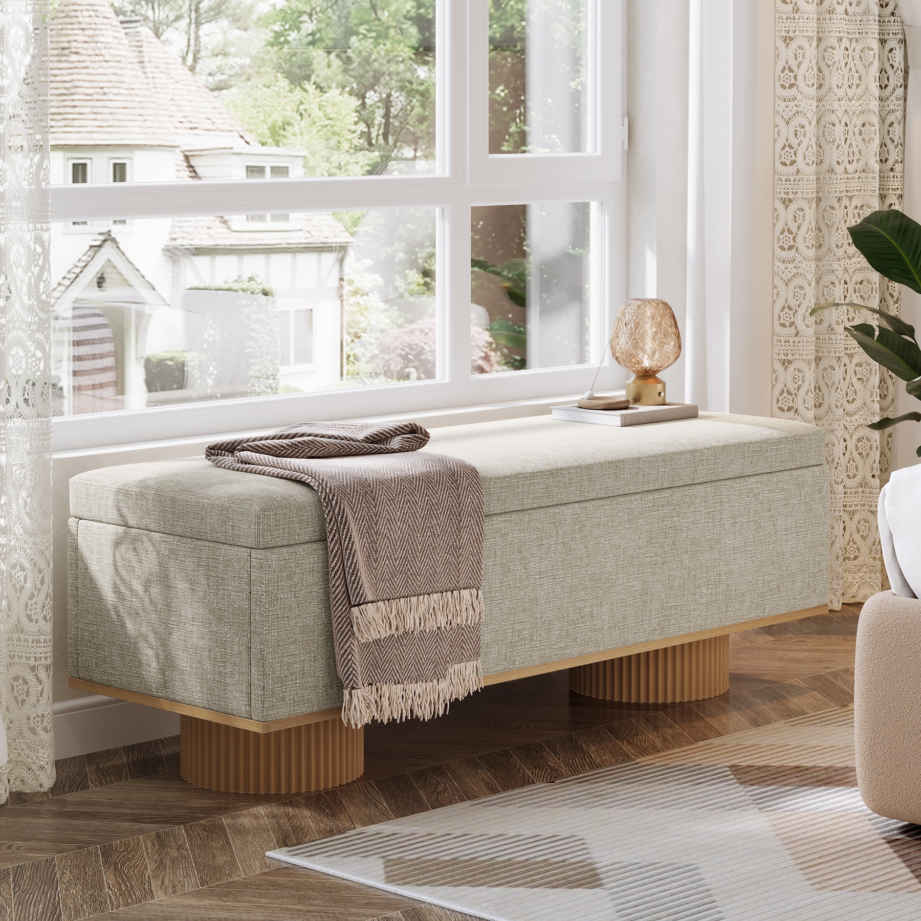 Storage Bench with Padded Seat Cushion Shoe Bench with Flip Up Storage