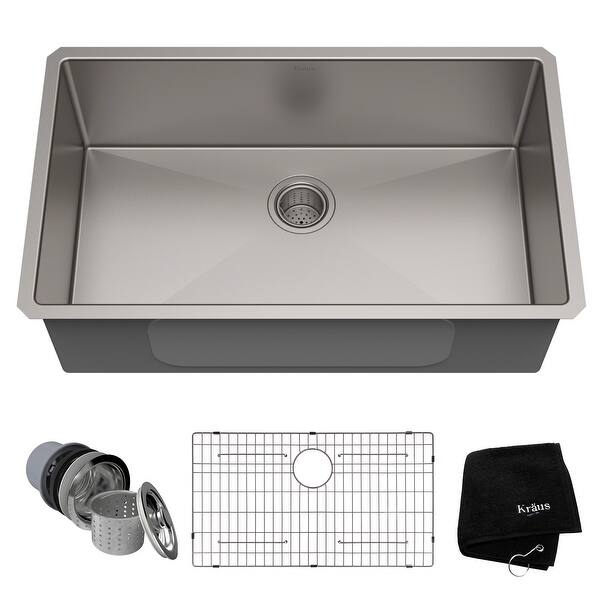 slide 1 of 33, KRAUS Undermount 32 inch 1-Bowl Stainless Steel Kitchen Sink