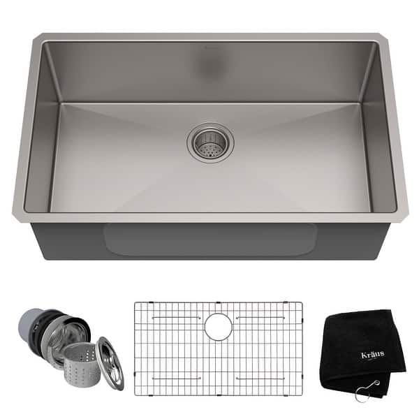 slide 2 of 44, KRAUS Undermount 32 inch 1-Bowl Stainless Steel Kitchen Sink Stainless Steel - 32" L x 19" W (sink KHU100-32)