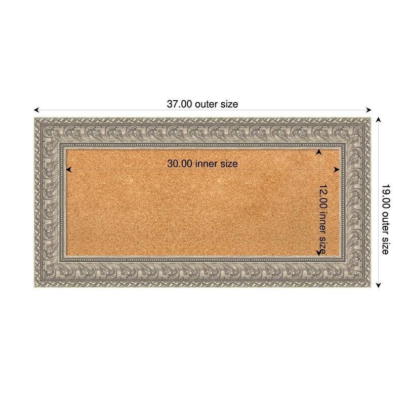 Sydney Silver Framed Cork Board - Bulletin Board, Organization Board, Pin Board - Natural - 37 x 19 in