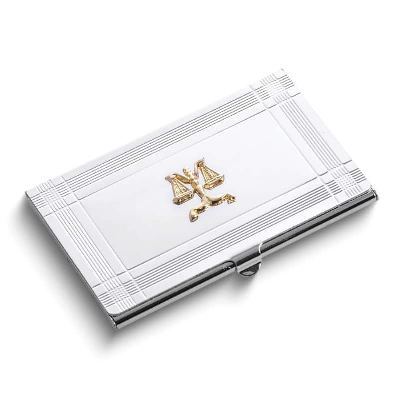 Curata Silver-Plated Business Card Case with Gold-Plated Legal Emblem