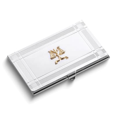 Curata Silver-Plated Business Card Case with Gold-Plated Legal Emblem