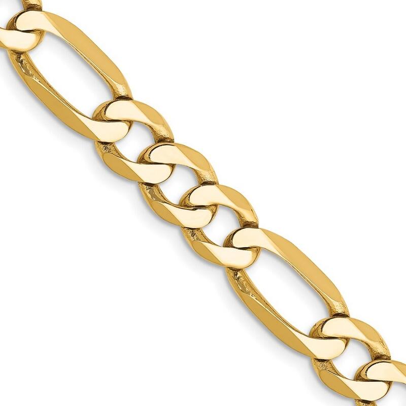 Curata 14k Yellow Gold Solid Polished 7mm Flat Figaro Chain Bracelet Lobster Claw